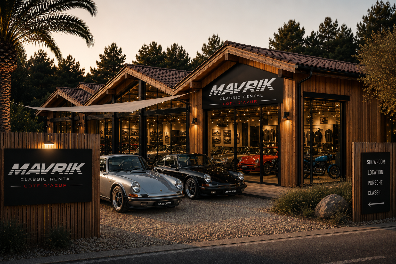 Showroom MAVRIK Classic Rental avec Porsche Classic pour événement de marque